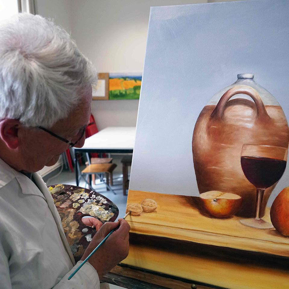 Etude nature morte  en peinture a l huile.